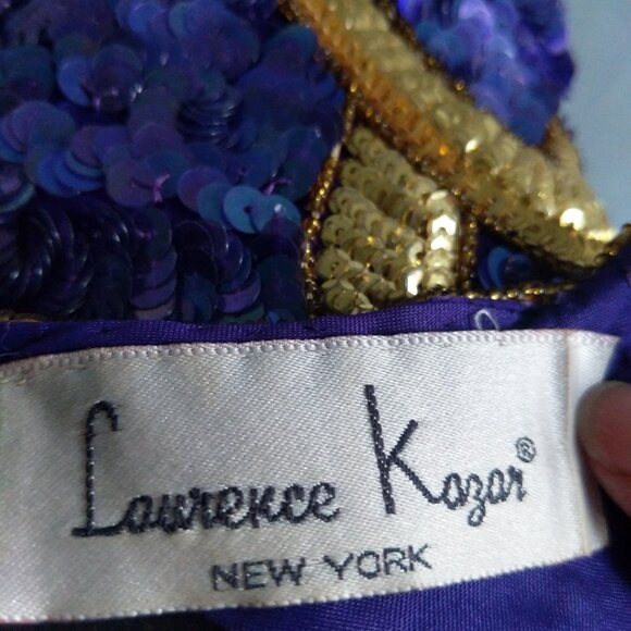 STUNNING RARE Designer Lawrence Kazar Vintage Purple and Gold Beaded Dress Small - Picture 9 of 10